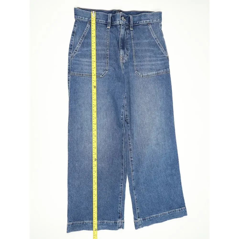 J.Crew Wide Leg Crop Utility Pocket Jeans High Rise Medium Wash Capsule Size 27